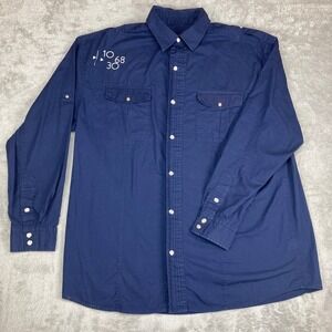 Rocawear Mens 3X Long Sleeve Button Down Snap Shirt Casual Navy‎ Blue